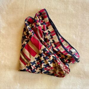 Vintage Silk-Blend Red & Tan Checkered Scarf Top